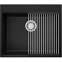 PRIMAGRAN Granitspüle Oslo S342 – Schwarz Metallic, 78x50 Cm, Mit Abtropffläche & Ablauf-Set – Für Küchen Ab 80 Cm
