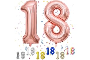 FUNHOT Rose Gold Number 18 Balloons, 18th Birthday Balloon, 40inch Rose Gold 18 Balloon Numbers, Large Self Inflating Foil Balloon, 18th Birthday Decorations for Birthday Party, 18 Anniversary Decorations