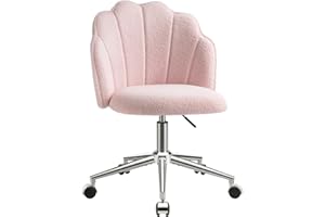 Eufurnibi Schminktisch Stuhl Höhenverstellbarer, Schreibtischstuhl Drehstuhl mit Rollen für Mädchen aus Teddystoff, Muschel Sessel für Büro und Home Office, Rosa