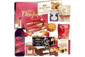 AMAMITRADE Christmas Hamper - Traditional Festive Treats For Couples, Friends And Family - With Mulled Wine Punch, Mince Pies, Tea, Cake - Gourmet Gifts