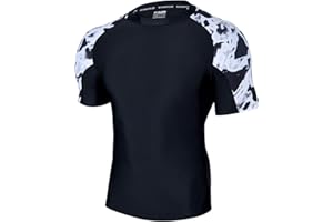 HUGE SPORTS Mens Rash Vest- Rash Guard Short Sleeve Quick Drying Wetsuit Swimming Tops for Surfing BJJ Jiu Jitsu