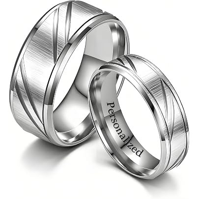 Gemini Coppia Di Anelli Per Promessa, Anniversario, Matrimonio, Ecc. Incisione Gratuita, Sposo E Sposa, Muti Tono Oro Rosa E Argento, Dimensione: Da 14,9 A 24,22 Mm Di Diametro
