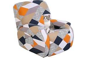 Jaotto Funda de Sillón Relax Elásticas, Fundas de Butacas Relax Reclinable Universal Ajustables, Cubiertas Protector para Sillón Relax con Bolsillos (Geometría Naranja,1 Plaza)