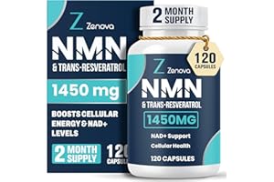 Z ZENOVA 120 Capsules NAD Supplements | 1450MG NMN and Trans-resveratrol Enhanced with Black Pepper for max Absorption | NAD+ Booster for Anti Aging Cellular Energy Booster 2 Months Supply