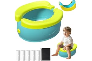 TZEKING TöPfchen fur Kinder,mit Reisetasche und 100 Stück Müllsäcke,TöPfchen Falttoilette Kinder,Töpfchen Training Sitze,Baby AuBen Innen Tragbar Reisetoilette Reisetöpfchen
