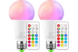 iLC Lampadine LED E27 10W RGBW - Bianco Freddo 5700K e Colorate Dimmerabili - 12 Scelte di Colore - Telecomando Incluso (Confezione da 2)