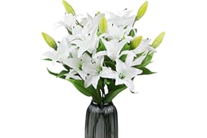 OMYGARDEN 77CM LONG STEM White Artificial Lily Flower, Faux Plastic Lily, Home Garden Wedding Party Table Easter Decoration,WITHOUT VASE