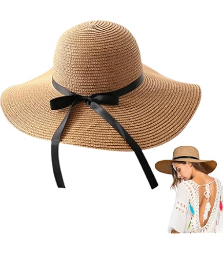 BelleVive Chapeau De Plage En Paille Pour Femmes UPF 50+ - Large Bord Pliable Protection UV
