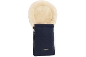 Sacco OSLO per carrozzina in pelle di agnello medicale naturale di WERNER CHRIST BABY – adatto anche per marsupi, seggiolini e passeggini (78 cm x 33 cm) – in blu navy