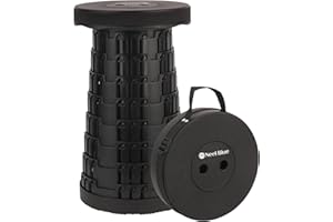 WedDecor Collapsible Telescopic Folding Stool Heavy Duty with Max Load 440lb, Adjustable, Lightweight, Portable Pop Up Stool for Camping, Hiking, BBQ, Garden & Home Use - Black