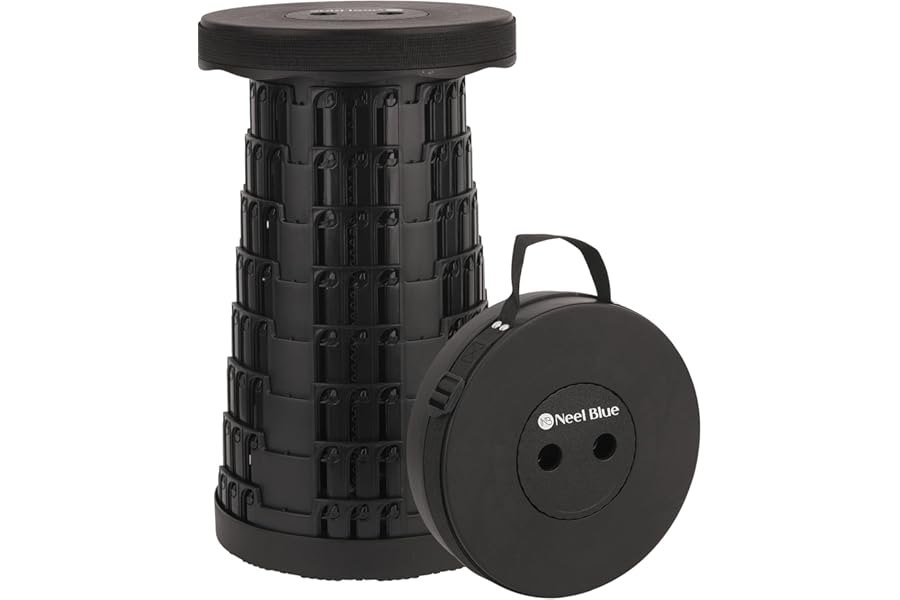 WedDecor Collapsible Telescopic Folding Stool, Heavy-Duty Portable Seat with Max Load 440lb, Adjustable, Lightweight Pop-Up Travel Stool for Camping, Hiking, Garden, BBQ & Home Use - Black