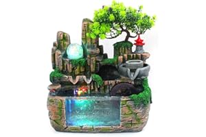 SHZICMY Zimmerbrunnen mit Beleuchtung Indoor Brunnen Wasserbrunnen Tischbrunnen Tisch Zimmer Wasser Farbwechsel Springbrunnen Luftbefeuchter Desktop Ornament