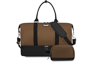 Sucipi Reisetasche Damen, Weekender Handgepäck Tasche, Kliniktasche Geburt, Wasserdicht Sporttasche Groß, Travel Duffle Bag mit Schuhfach & Nassfach für Flugzeug Reise Gym Camping, Braun