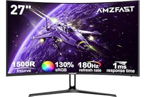 Amzfast Incurvé Ecran 27 Pouces 180Hz, Moniteur FHD (1920x1080), 1MS MPRT, Incurvé de Jeu 1500R,Low Blue Light, Adapive Sync, HDR, sRGB 130%, DP 1.2 HDMI 1.4, AMZG27C1