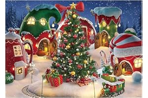 AIIKES 7x5FT Fondo de la Casa de Dulces Navideños Fondo Fotográfico de Cartoon Navidad Village Fondo del árbol de Navidad de Nieve de Invierno Fiesta Infantil Fondo de Decoración Familiar 12-492