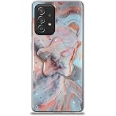KZY İletişim Samsung Galaxy A52 ile Uyumlu Kapak Mermer Desenli Pop Socketli Silikon Kılıf - Mercan