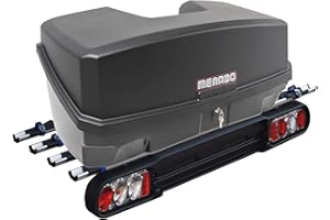 MENABO Race 4 Porte-vélos d’attelage Pliable À 4 supports + Coffre à bagages Boxxy Noir