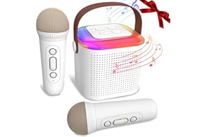 ANSTEN Karaoke Maschine Kinder Bluetooth 5.0, Karaoke Mikrofon für Heimgebrauch, Karaoke Maschine mit 6 Soundeffekte und 5 LED-Licht, Mikrofon Kinder, Karaoke Kinder mit 2 Mikrofon Geeignet für Party
