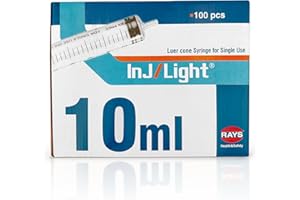 BEHLER INSTRUMENTS Rays - Siringhe Monouso da 10 ml a Tre Corpi con Cono Luer Centrale Senza Ago di Inj/Light - Siringa - Confezione da 100 Unità, Sterilizzate con Ossido di Etileno, Senza Lattice