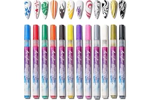 MAGIC ARMOR 12 Couleurs Stylo Nail Graffiti Pen 3D Stylo Nail Art Vernis à Ongles Pointes Fines, DIY Manucure Décor Conception Florale Dotting Pen Beauté Orner Outils de Manucure pour Halloween Noë