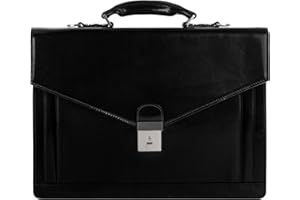 Time Resistance Leather Briefcase - Full Grain Leather Bag for Men - Business Attache - Shoulder Bag for a Laptop