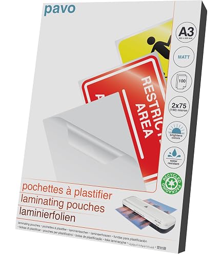 Protection Documents Anti-reflet Pochettes De Plastification Fellowes A3 80 Microns - Finition Mate Anti-Reflets | Pack De 25 Lot Pochettes Professionnel