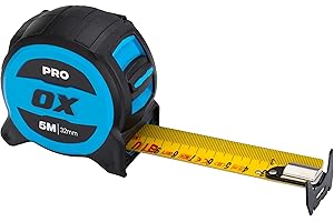 OX TOOLS OX Pro 5m/16ft Tuff Blade Tape Measure Metric Only, Heavy Duty Nylon Coated 32mm Wide Blade, Magnetic Dual Hook, 4m standout & 4.5m reach