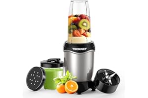‎TECKNET TECKNET Smoothie Maker, 600W Mini Mixer Smoothiemixer mit 4 Edelstahl Blatt, Tragbarer Standmixer 500ml Becher mit 150ml Flaschen BPA frei Tritan, Elektrischer Blender to go für Shake und Smoothie