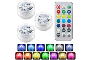 SELURK 3 Pcs Mini Submersible LED Lights with Remote Control Waterproof RGB Colour Changing Tea Lights for Ponds, Pools, Fountains, Aquariums Gardens Party Decorations, Battery Operated LED Pond Light