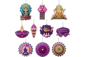 POPMANKO Diwali Decorations, 20Pcs Wooden Pendant Diwali Decorations for House Home, Hanging Rangoli Light Castle Diya Lantern Shape Indian Wedding Pooja Decor Ornament