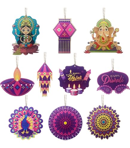 Qikam Decorazioni Happy Diwali, decorazioni ritagliate per Diwali,Topper da tavolo artigianale in carta 9X | Forniture tradizionali per Diwali, favi per eventi di luci per Halloween, Natale