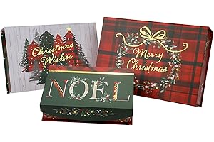 HOLLYONE 3 pcs Magnetic Gift Boxes, set of 3 Xmas Luxury Present Box with Lid, Christmas Tree Cardboard Box for Birthday, Cake, Wedding, Party, Cloth, Gift Packaging, Holidays