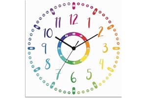 ARTLAND Wanduhr ohne Tickgeräusche aus Alu Kinder Lernuhr Funkuhr lautlos 30x30 cm Kinderuhr Comic Design Uhrzeit Lernen Junge Mädchen Bunt U1OR