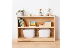 OOOK Rubber Wood Montessori Shelf and Toy Storage, 90 cm Solid Wood Bookshelf and Toy Organizers, 2-Tier Storage Cabinet Shelves and Kids Bookcase for Classroom, Kindergarten, Kids Room, Playroom