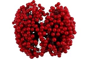 JODSEN Bayas rojas artificiales, 250 tallos de alambre con 500 piezas de acebo, ramas de guirnalda para decoración de árboles de Navidad