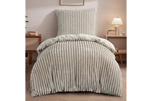 ‎RUIKASI RUIKASI Winter Flanell Bettwäsche 135 x 200 Beige 2teilig - Plüsch Warme Flauschig Winterbettwäsche Cord Teddy Fleece Cashmere-Touch Bettbezug mit Reißverschluss und Kissenbezug 80x80cm