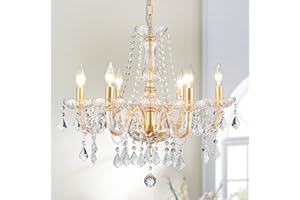 WUZUPS Vela de Cristal Colgante Empotrable de Luz de Techo Moderno Accesorio de Iluminación para Dormitorio Pasillo Bar Cocina Baño, H 68 x W 56, Oro, E14 Base