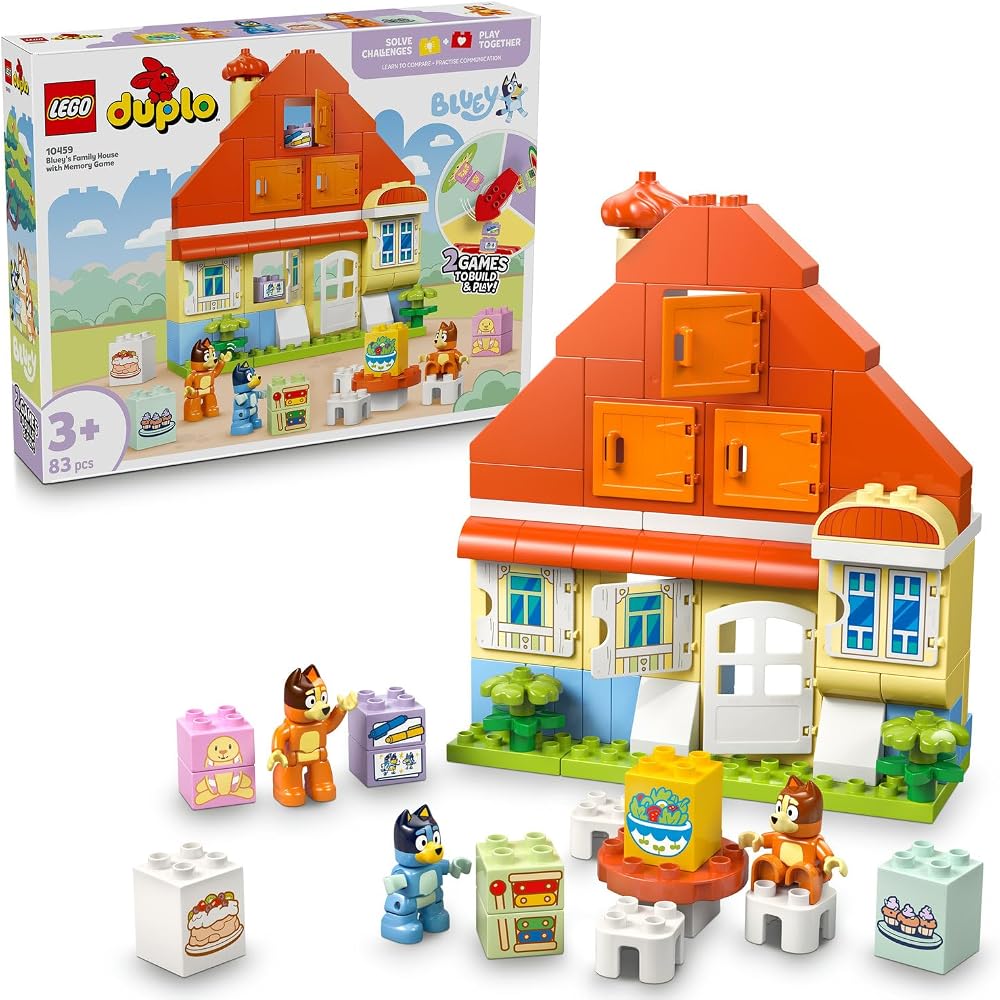 LEGO DUPLO Bluey: Bluey Ailesinin Evi ve Hafıza Oyunu 10459 | 3 Yaş ve Üzeri Çocuklar için İnteraktif Oyun İçeren Eğitici Oyuncak Yapım Seti, Doğum Günü Hediyesi (83 Parça)