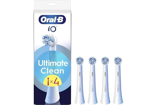 Oral-B Lot De 4 Brossettes De Rechange Ultimate Clean, AUTHENTIQUES, Blanches, Brossage En Profondeur, Elimination De La Plaque Dentaire, Brossette Ronde Pour Les Brosses Electriques Oral B iO