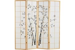 Homestyle4u 312, drewno 4-panelowa ścianka działowa natura światło składany ekran ruchoma przegroda Shoji papier bambus