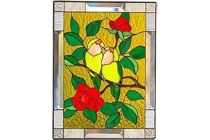 Lazyspace Stained Glass Window, Window Decorative Painted Acrylic Stained Glass Bird Panel Handmade Hanging Decoration for Door Window