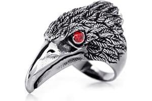 JewelryWe Bijoux Bague Homme Aigle Faucon Motard Biker Anniversaire Halloween Noël Acier Inoxydable Anneaux Fantaisie Couleur Argent Noir Largeur 43mm Avec Sac Cadeau(Taille de Bague Optionnel)