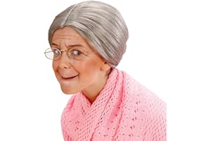 Amakando Perruque Grand-mère pour Enfants Conte de fées Cheveux Bonne-Maman Gris avec Chignon Mamie Veille Mademoiselle Femme sévère Accessoire fête Enfant