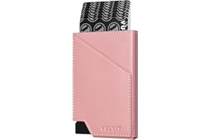 VULKIT Portfel na karty kredytowe Blokowanie RFID Slim Aluminium Metal Bank Card Holder Case z kieszenią na pieniądze biznesowe na karty kredytowe Banknoty i monety (Różowy)