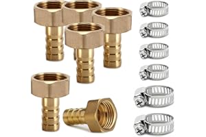 LZYDKH 6 Stück Messing Schlauchtülle, Schlauchanschluss 8/10/12/14/16/20 MM Schlauchverbinder 1/2 Zoll Gartenschlauch Anschluss mit 6 Stk Schellen Hahnverbinder für Küchen Wasserhahn