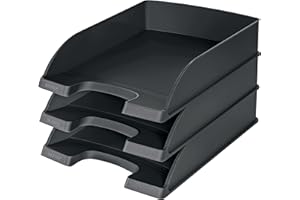 Leitz Briefkorb Standard A4, 3er Pack, Briefablage in Premium-Qualität, Stapelbares Ablagefach als Schreibtisch-Organizer, Kombinierbar mit Plus-Serie, Schwarz, 52270095