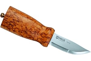 HELLE NORWAY Cuchillo Outdoor, modelo 55 Nying, tres capas de acero, masurische Birke, piel...