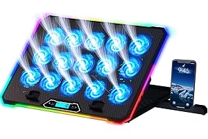 KLIM V15 Base di raffreddamento da Gaming per Notebook con 15 ventole + Stabile supporto RGB con ventole per portatile + Compatibile fino a 17" + 2 porte USB + Supporto per telefono
