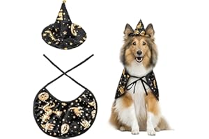KUFAERBEAM Pet Wizard Costume Cape with Witch Hat for Small Medium Dogs Cats - Halloween & Christmas Outfits (Gold, S)