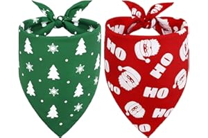 Vivifying 2PCS Dog Bandana,Dog Christmas Bandanas, Xmas Adjustable Triangle Dog Bandanas with Santa Claus,Dog Christmas Costume for Dogs (Large,Green&Red)